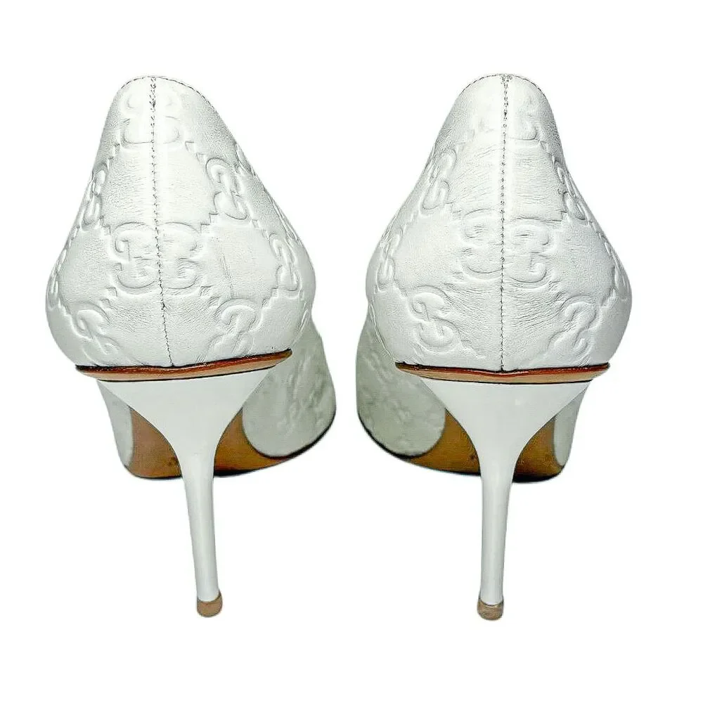 Gucci Guccissima Aleppo Peep Toe Pumps EU 41 White Double GG Monogram Heels